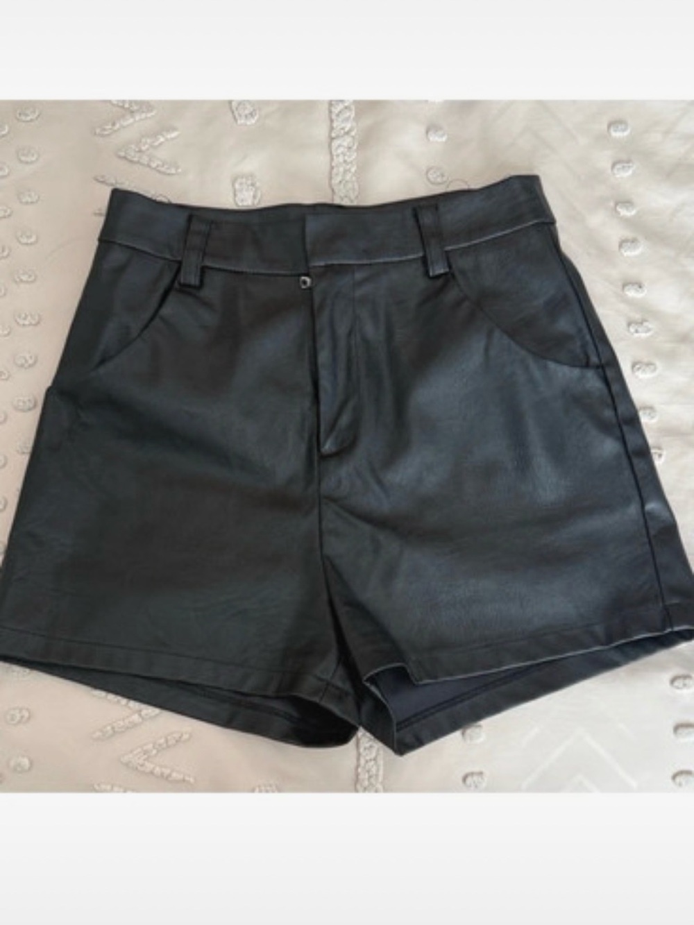 Tiger Mist Black Faux Leather High Waist Shorts